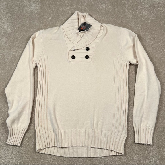 G by Guess NWT Cream 100% Cotton 4 Button Neck‎ Collared Sweater women's X Large - Picture 1 of 12